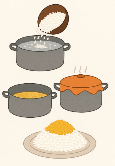 دم کردن برنج قیمه نثار 