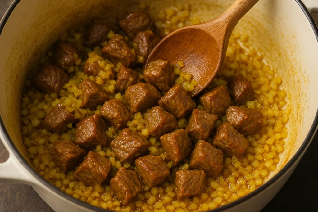 سرخ کردن پیاز گوشت برای قیمه نثار